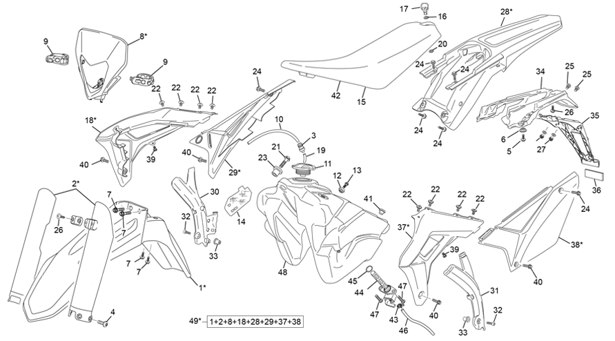 vue éclatée plastiques - sherco 300 se-f 2t factory 2024