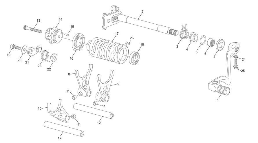vue éclatée selecteur a partir du chassis n° #10134 - sherco 300 se-f 2t factory 2026