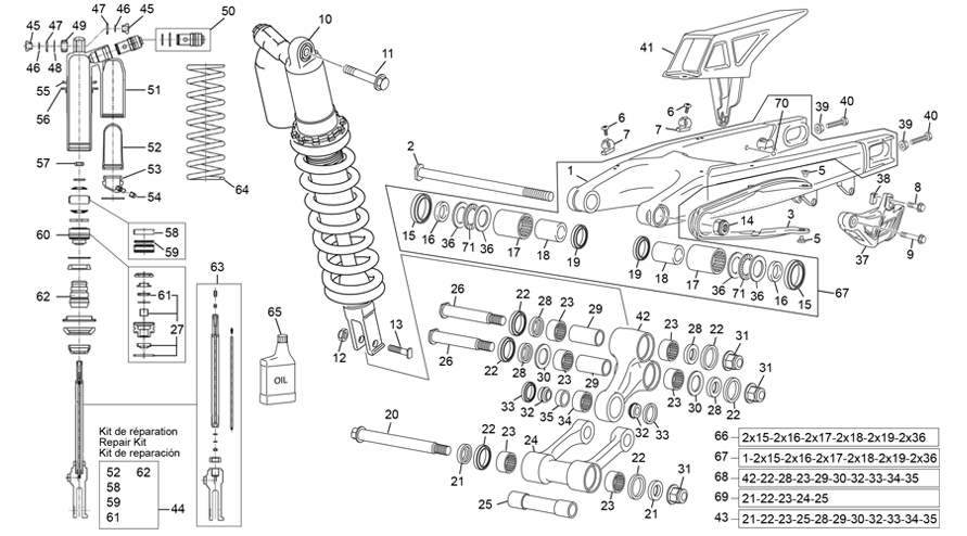 vue éclatée amortisseur - bras oscillant - sherco 300 se-f 2t factory 2026
