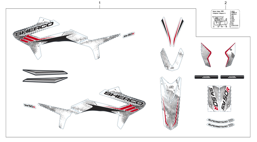 vue éclatée adhésifs blanc - sherco sm 50 blanche racing 2017