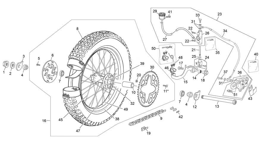 vue éclatée roue arrière - sherco sherco 125 ty racing 2021