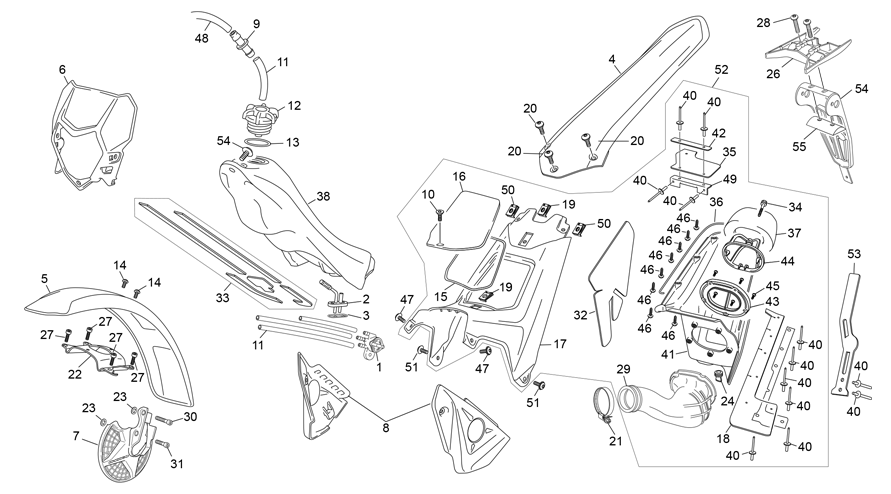 vue éclatée plastiques - sherco 125 st-ty 2023
