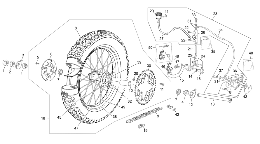 vue éclatée roue arrière - sherco 125 st-ty 2023