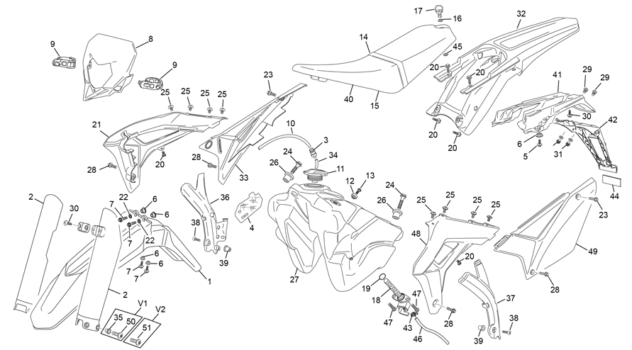vue éclatée plastiques - sherco 125 se-r 2t racing plus homol 2018