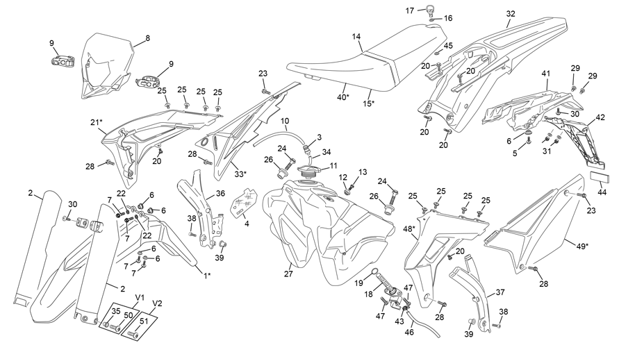 vue éclatée plastiques - sherco 125 se-r 2t six days homol 2018