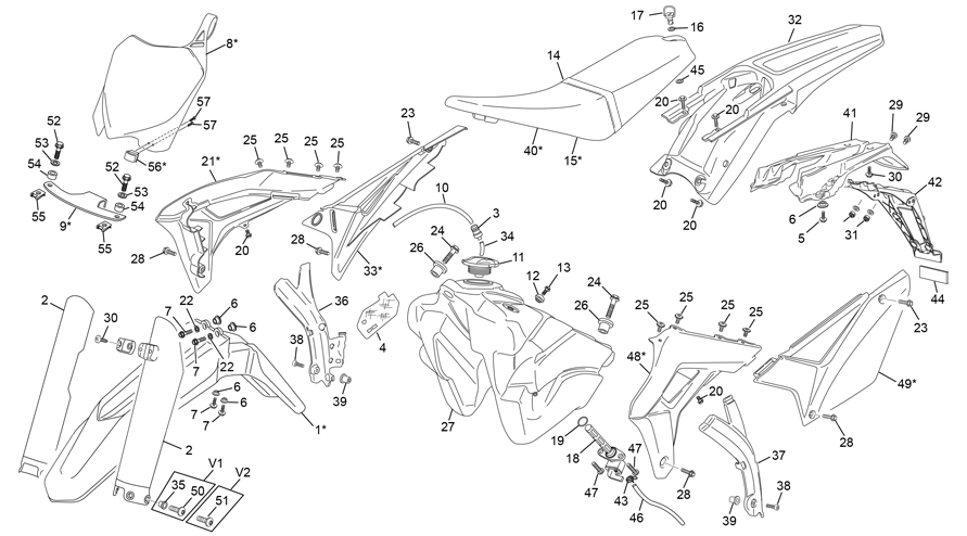 vue éclatée plastiques - sherco 125 sc-r 2t cross country 2019
