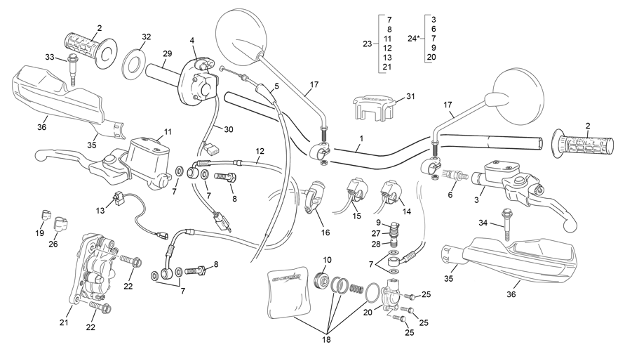 vue éclatée guidon - sherco 125 se-r 2t racing homol 2019