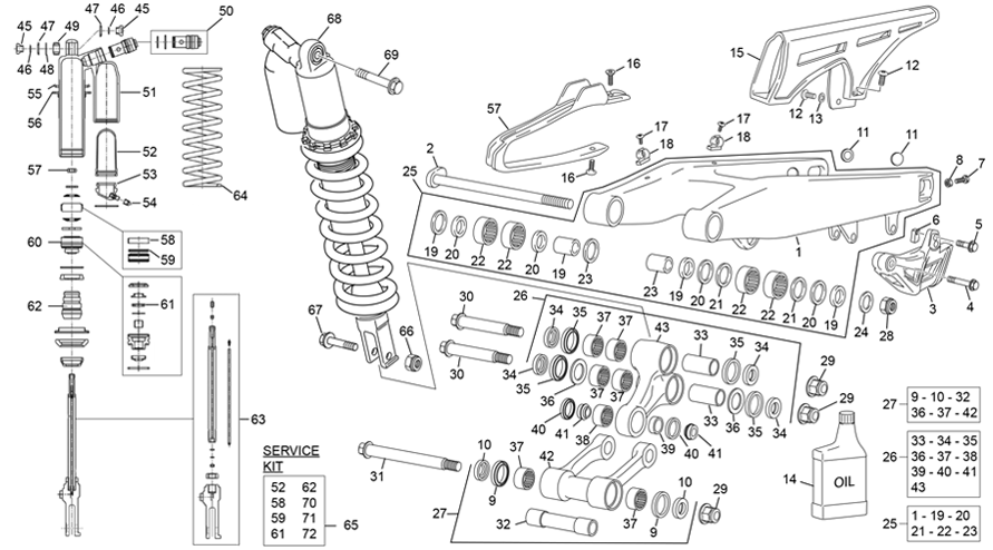 vue éclatée amortisseur - bras oscillant - sherco 125 sc-r 2t cross country 2020