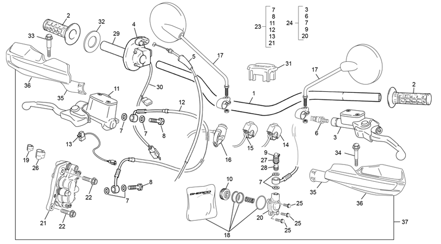 vue éclatée guidon - sherco 125 se-r 2t factory 2020