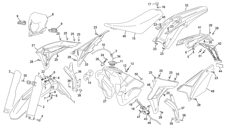 vue éclatée plastiques - sherco 125 se-r 2t factory homol 2020