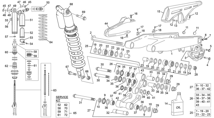 vue éclatée amortisseur - bras oscillant - sherco 125 se-r 2t factory homol 2020