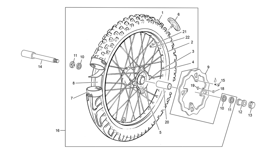 vue éclatée roue avant - sherco 125 se-r 2t factory homol 2020