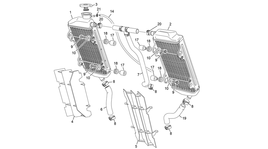 vue éclatée radiateur - sherco 125 se-r 2t racing 2020