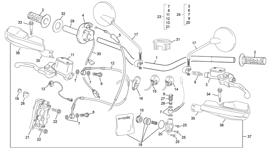 vue éclatée guidon - sherco 125 se-r 2t racing homol 2020