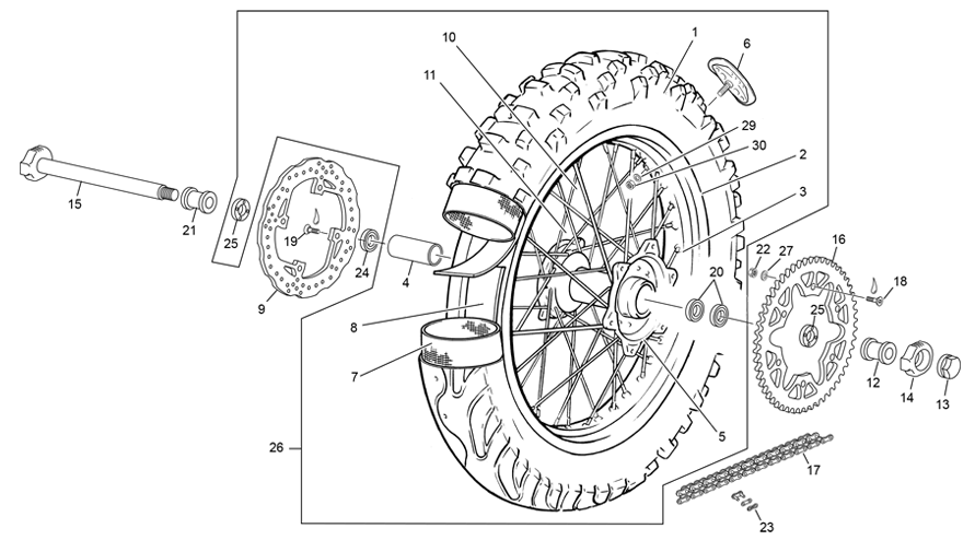 vue éclatée roue arrière - sherco 125 se-r 2t racing homol 2020