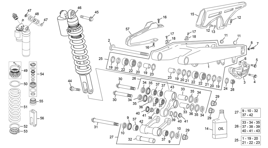 vue éclatée amortisseur - bras oscillant - sherco 125 se-r 2t racing homol 2020