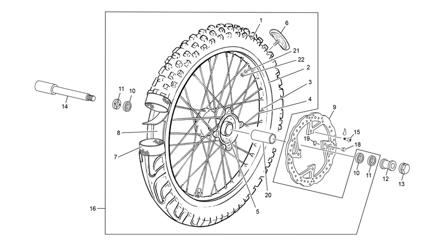 vue éclatée roue avant - sherco 125 se-r 2t racing homol 2020