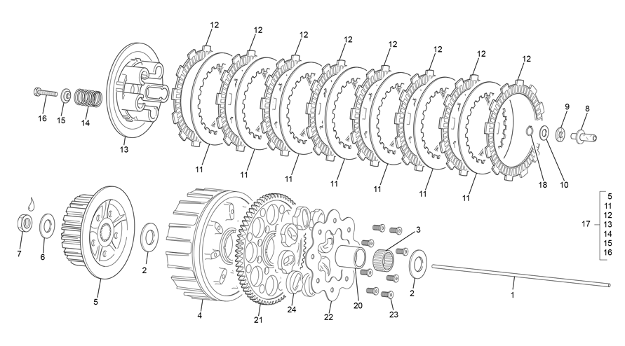 vue éclatée embrayage - sherco 125 se-r 2t factory 2021