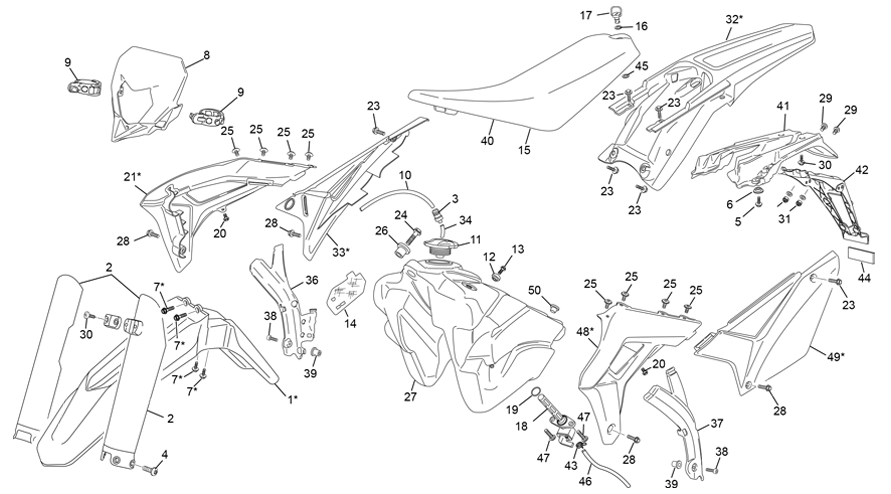 vue éclatée plastiques - sherco 125 se-r 2t factory 2021