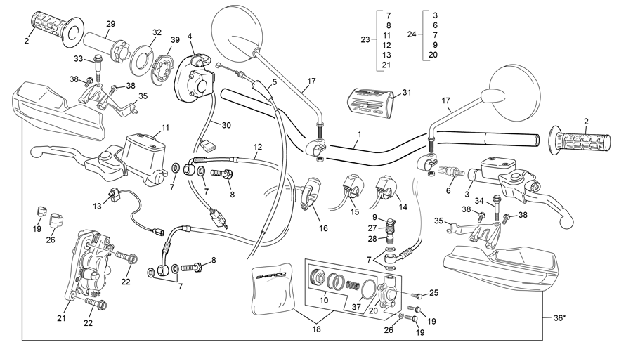 vue éclatée guidon - sherco 125 se-r 2t factory 2021