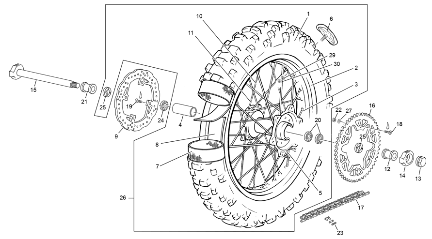 vue éclatée roue arrière - sherco 125 se-r 2t racing 2021
