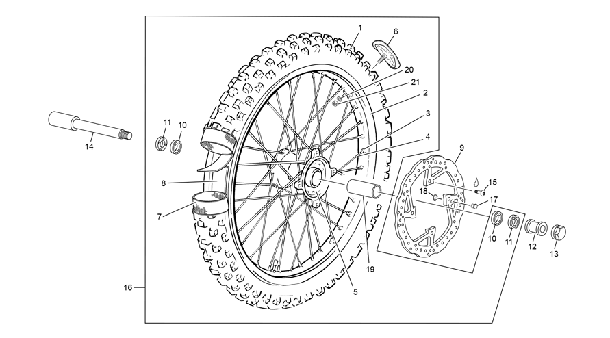 vue éclatée roue avant - sherco 125 se-r 2t racing 2021