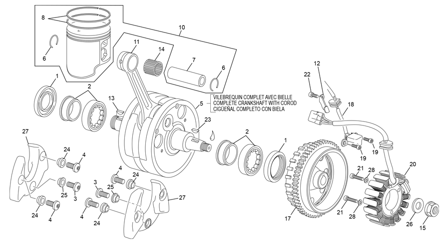 vue éclatée vilebrequin assemblé - sherco 125 se-r 2t racing 2021