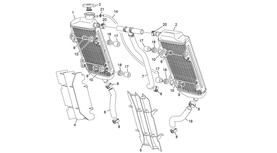 vue éclatée radiateur - sherco 125 se-r 2t racing homol 2021
