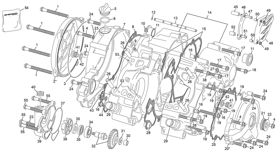 vue éclatée groupe carters - sherco 125 sm-r 2t sm factory 2021