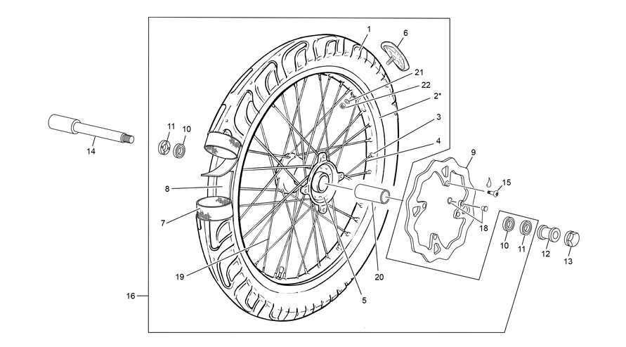 vue éclatée roue avant - sherco 125 sm-r 2t sm factory 2021