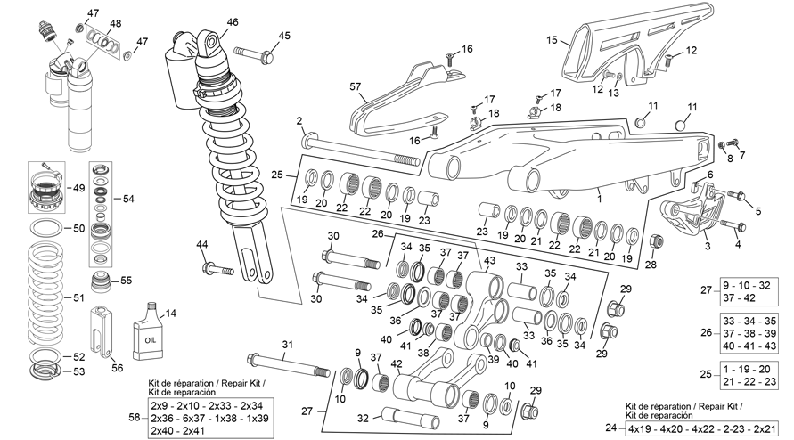 vue éclatée amortisseur - bras oscillant - sherco 125 sm-r 2t sm factory eu 5 2021