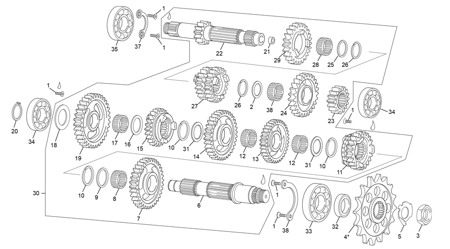 vue éclatée boite de vitesse - sherco 125 sm-r 2t sm factory eu 5 2021