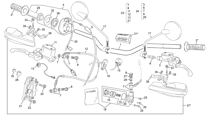 vue éclatée guidon - sherco 125 se-r 2t factory 2022