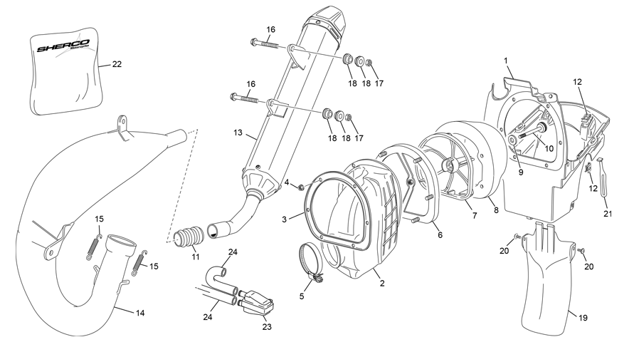 vue éclatée boite à air - echappement - sherco 125 se-r 2t factory 2022