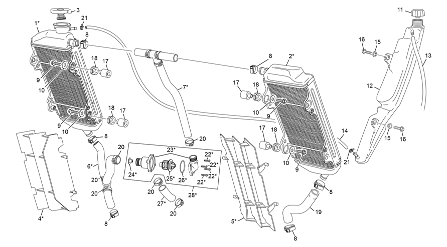 vue éclatée radiateur - sherco 125 se-r 2t factory 2022