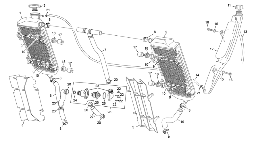vue éclatée radiateur - sherco 125 se-f 2t factory 2023