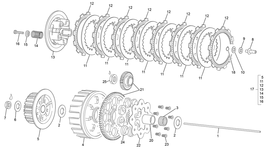 vue éclatée embrayage - sherco 125 se-f 2t factory 2023