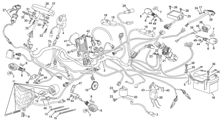 vue éclatée faisceau électrique - sherco 125 sm-f 2t factory homol 2023