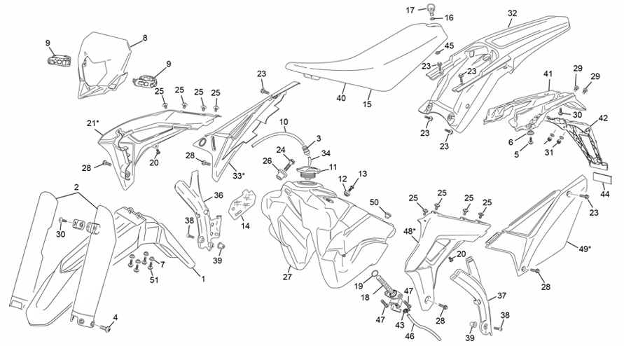 vue éclatée plastiques - sherco 125 sm-f 2t factory homol 2023