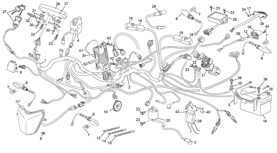vue éclatée faisceau électrique - sherco 125 se-f 2t factory 2024