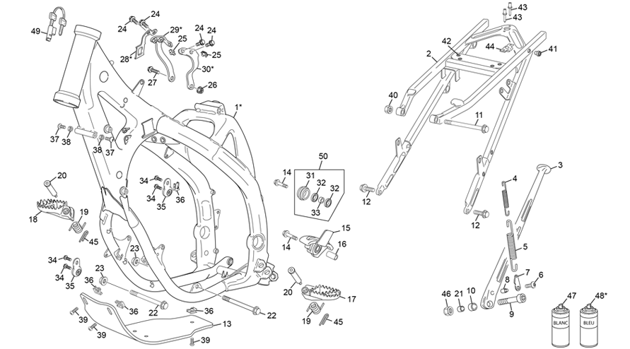 vue éclatée cadre - sherco 125 se-f 2t factory homol 2024