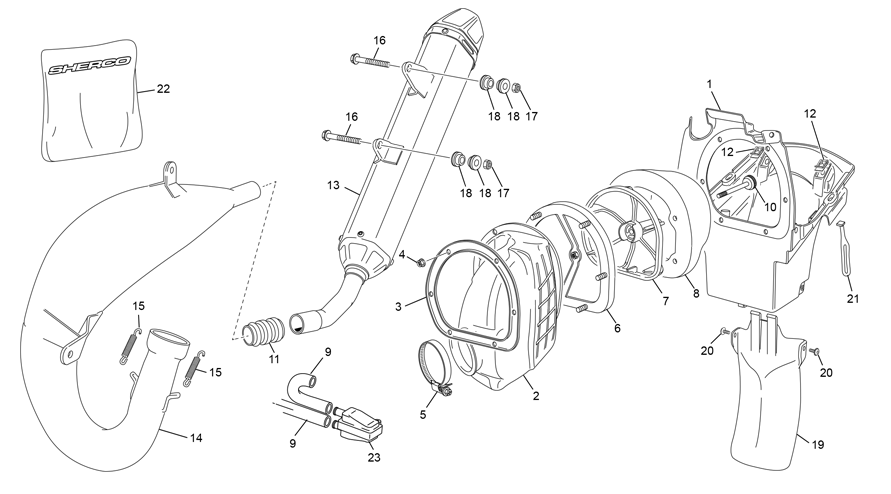 vue éclatée boite à air - echappement - sherco 125 se-f 2t factory homol 2024