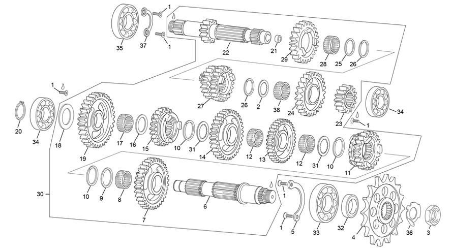 vue éclatée boite de vitesse - sherco 125 se-f 2t factory 2025