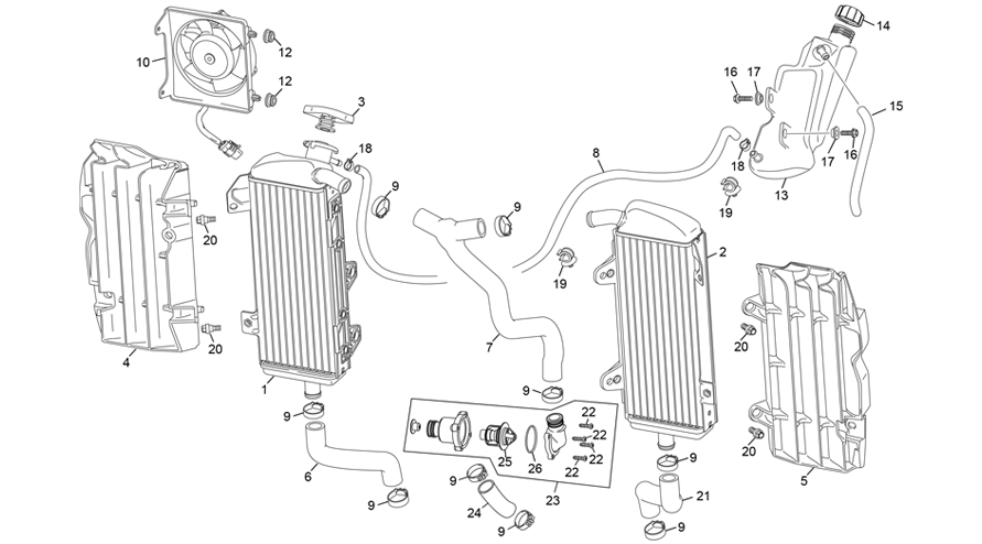 vue éclatée radiateur - sherco 125 se-f 2t factory 2025