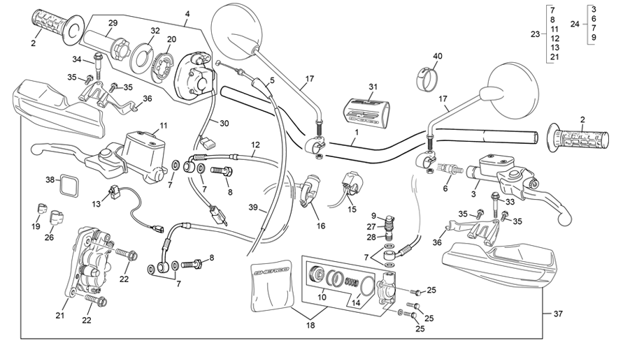 vue éclatée guidon - sherco 125 se-f 2t factory homol 2025