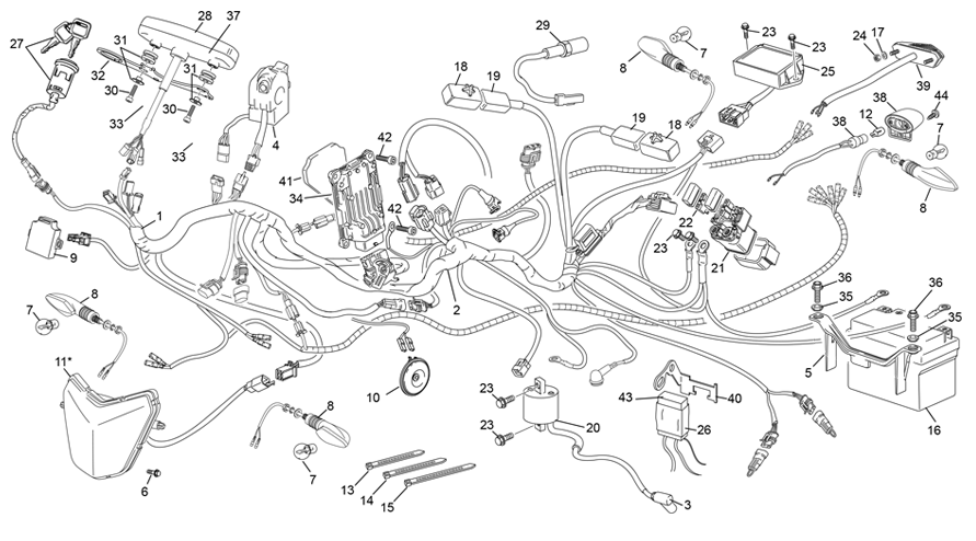 vue éclatée faisceau électrique - sherco 125 sm-f 2t sm factory homol 2025