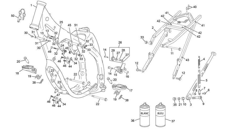 vue éclatée cadre - sherco 125 sm-f 2t sm factory homol 2025