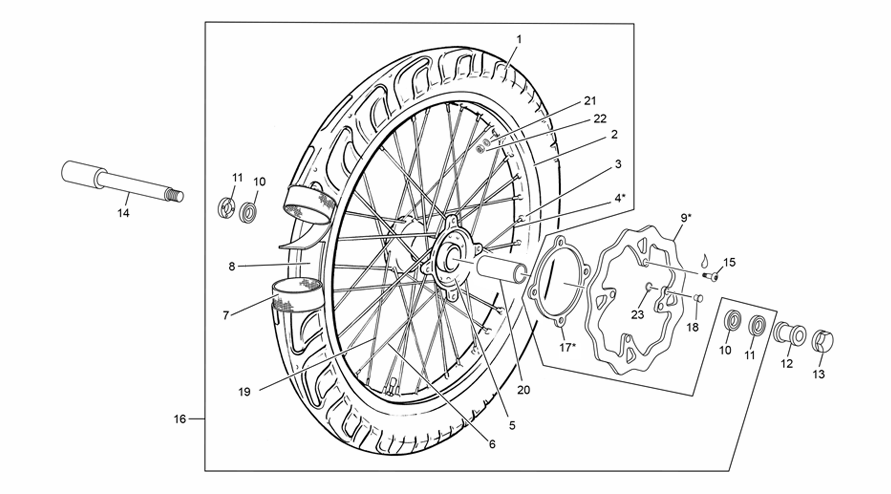 vue éclatée roue avant - sherco 125 sm-f 2t sm factory homol 2025