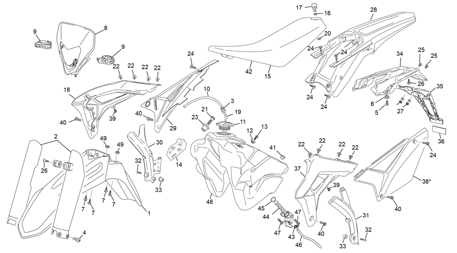 vue éclatée plastiques - sherco 125 sm-f 2t sm factory homol 2025