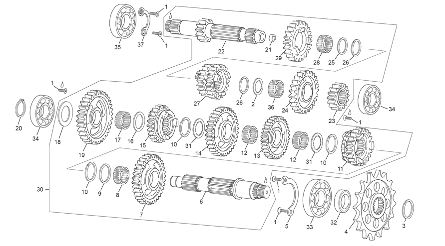 vue éclatée boite de vitesses a partir du chassis #003035 - sherco 125 se-f 2t factory homol carbu 2026